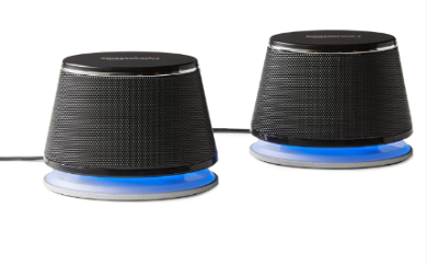 Photo 1 of Amazon Basics Stereo 2.0 Speakers for PC or Laptop, 3.5mm Aux input, USB-Powered, 1 Pair, Black