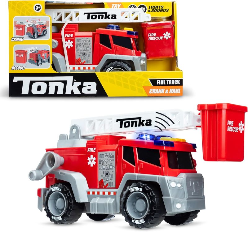 Photo 1 of 
Tonka, Crank and Haul Fire Truck- Made with Sturdy Plastic, Light and Sounds Powered Toy Construction Truck, Ages 3+ Boys and Girls, Kids, Toddlers,.