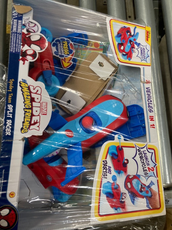 Photo 1 of MARVEL Spidey and His Amazing Friends Spidey Team Split Racer - 8.5-Inch Three-in-One Vehicle with Web Darts, Sound Effects, and Phrases