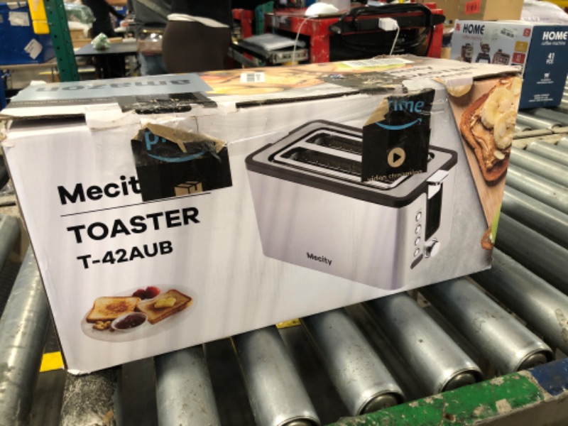 Photo 2 of ***Heavily Used***Mecity 4 Slice Toaster, Long Slot Toaster With Countdown Timer, Bagel/Defrost/Reheat/Cancel Functions,Warming Rack, Removable Tray, 6 Browning Settings, Extra Wide Slots, Stainless Steel, 1300W