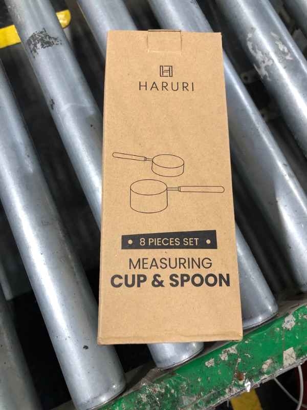 Photo 2 of Copper Stainless Steel Measuring Cups and Spoons Set of 8, Wooden Handle with US Measurements, Metric Cups and Spoons for cooking and baking