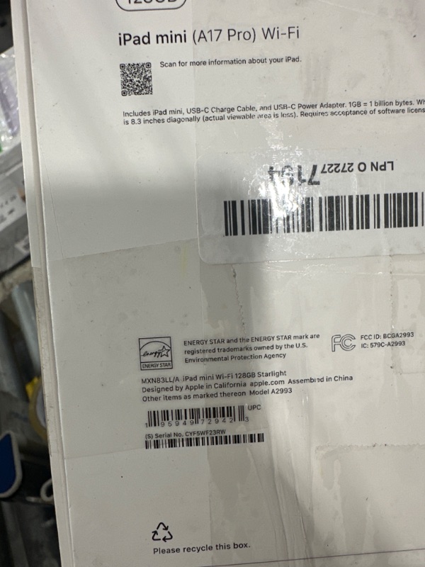 Photo 1 of Apple iPad Mini (A17 Pro): Apple Intelligence, 8.3-inch Liquid Retina Display, 128GB, Wi-Fi 6E, 12MP Front/12MP Back Camera, Touch ID, All-Day Battery Life — Starlight