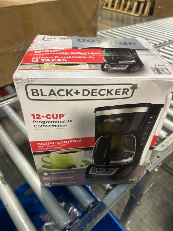 Photo 2 of BLACK+DECKER 12-Cup Digital Coffee Maker, Programmable, Washable Basket Filter, Sneak-A-Cup, Auto Brew, Water Window, Keep Hot Plate, Black