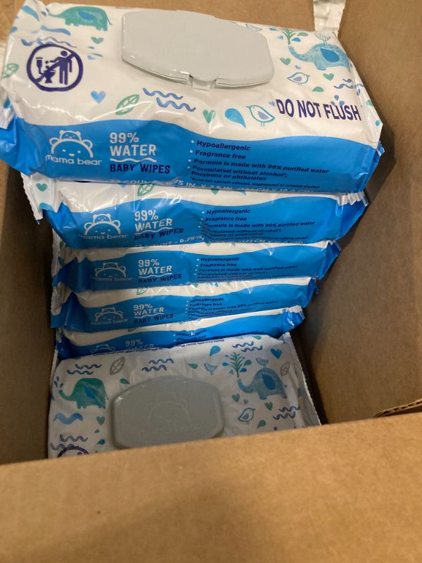 Photo 1 of Amazon Brand - Mama Bear 99% Water Baby Wipes, Hypoallergenic, Fragrance Free, 6 PACKS 