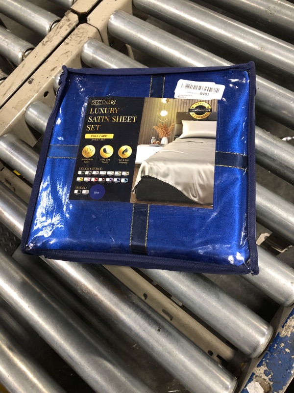 Photo 2 of DECOLURE Satin Sheets King Size Set 4 Pcs - Silky & Luxuriously Soft Satin Bed Sheets w/ 15 inch Deep Pocket - Double Stitching, Wrinkle Free (Blue)