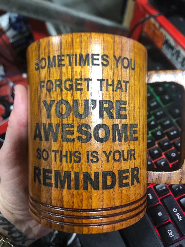 Photo 3 of ***uSED***Gtencemen Inspirational Wooden Mugs Gifts for Men Women - Funny Beer Cup Gift for Friends, Coworkers, Employee - Unique Inspirational Coffee Mug for Mother'S Fathers Christmas Gift