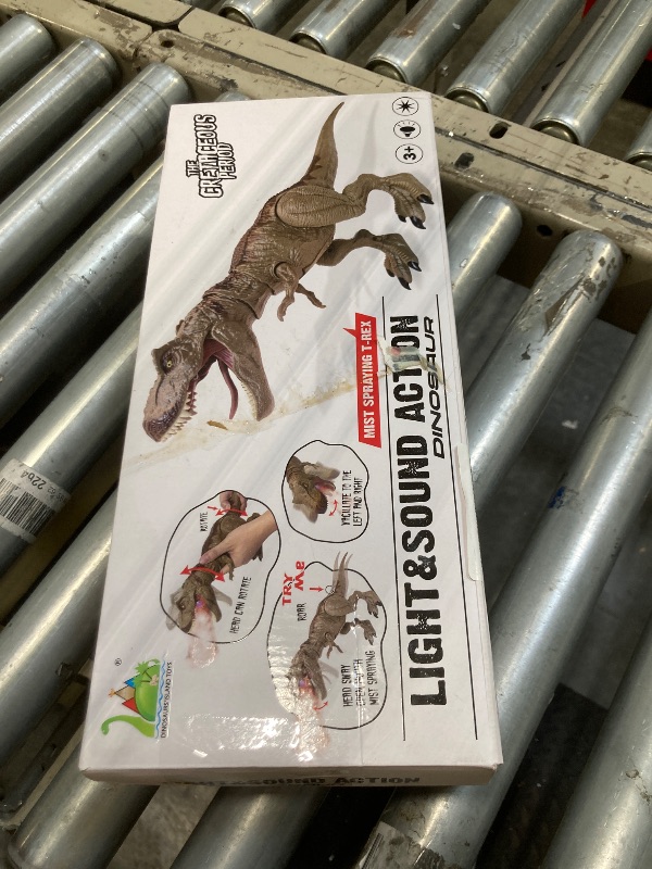 Photo 2 of **FOR PARTS ONLY** T-Rex Action Figure Dinosaur Toy for Kids 3-5 & 6-8 with Continuous Spray and Vibration - Roaring & Light-Up Tyrannosaurus Rex with Movable Jaws and Limbs - Birthday Christmas Gift for Kids (Khaki)