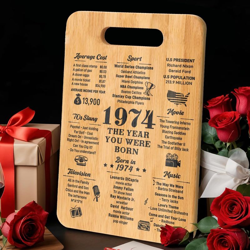 Photo 1 of 51th Birthday Gifts for Her Him - 51th Birthday Gifts for Women Men - 51th Anniversary Decorations, Cool Gifts for 51 Year Old Woman Men Best Christmas Gifts Back In 1974 Cutting Board
