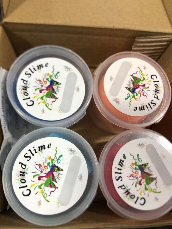 Photo 1 of 4 Pack Cloud Slime Kit,Bule,Red,Orange Colorful Scented DIY Mini Slime Supplies for Kids, Best Birthday Gift Stress Relief Toy for Kids Education, Party Favor