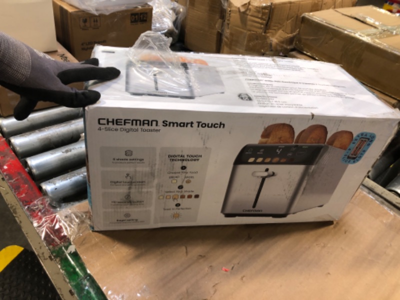 Photo 1 of Chefman Smart Touch 4 Slice Digital Toaster, 6 Shade Settings, Stainless Steel Toaster 4 Slice with Extra-Wide Slots, Thick Bread Toaster and Bagel Toaster, +10, Defrost, Removable Crumb Tray