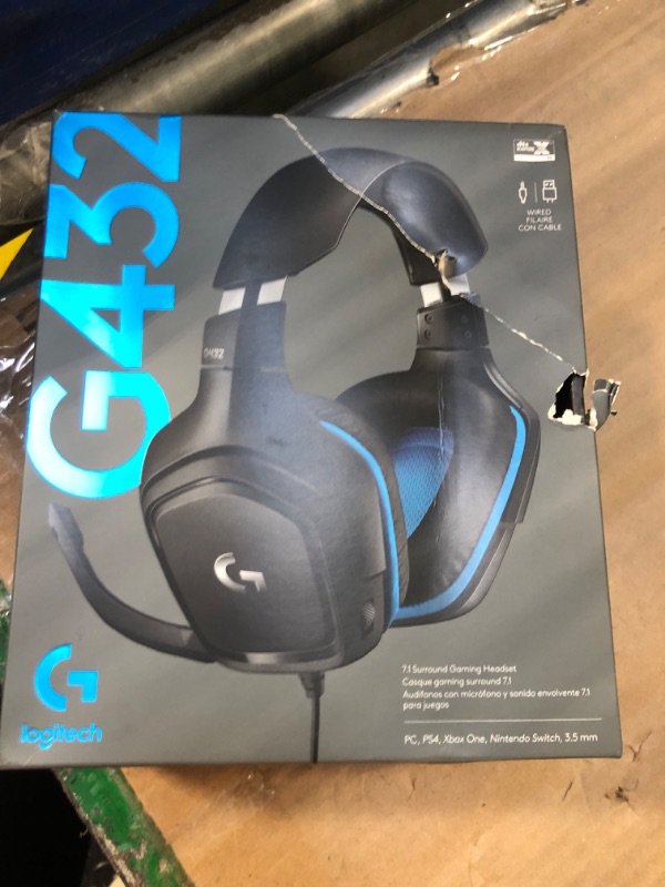 Photo 2 of **FOR PARTS ONLY** Logitech G432 Wired Gaming Headset, 7.1 Surround Sound, DTS Headphone:X 2.0, Flip-to-Mute Mic, PC (Leatherette) Black/Blue