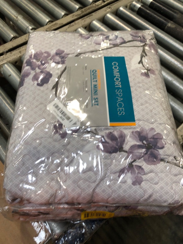 Photo 2 of Comfort Spaces Reversible Quilt Set-Vermicelli Stitching Design All Season, Lightweight, Coverlet Bedspread Bedding, Matching Shams, Full/Queen (90 in x 90 in), Kate Floral Purple 3 Piece