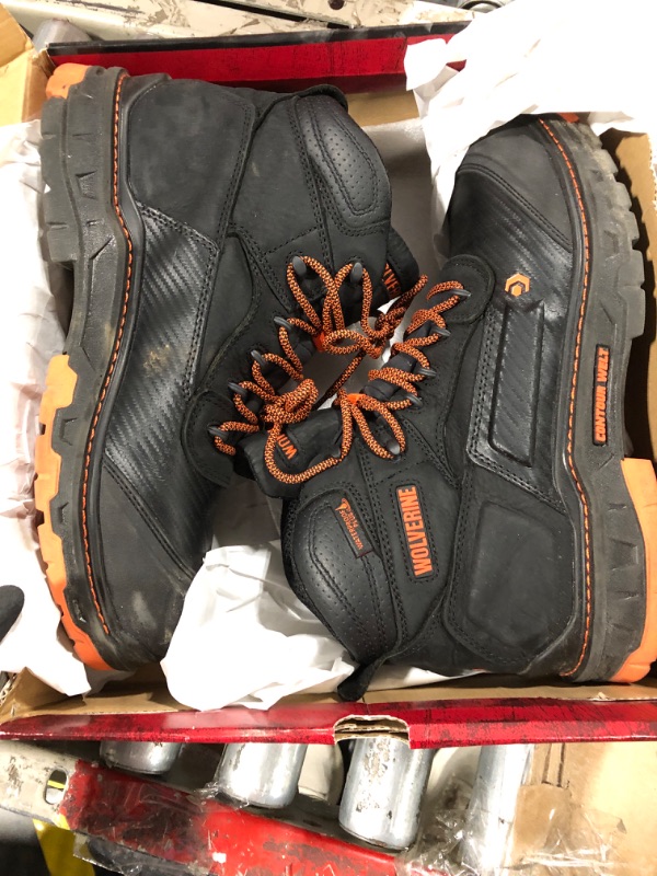 Photo 2 of ****USED****
Wolverine Men's Overpass 6" Mid Composite Toe Waterproof Work Boot Construction, Black/Orange, 12 X-Wide