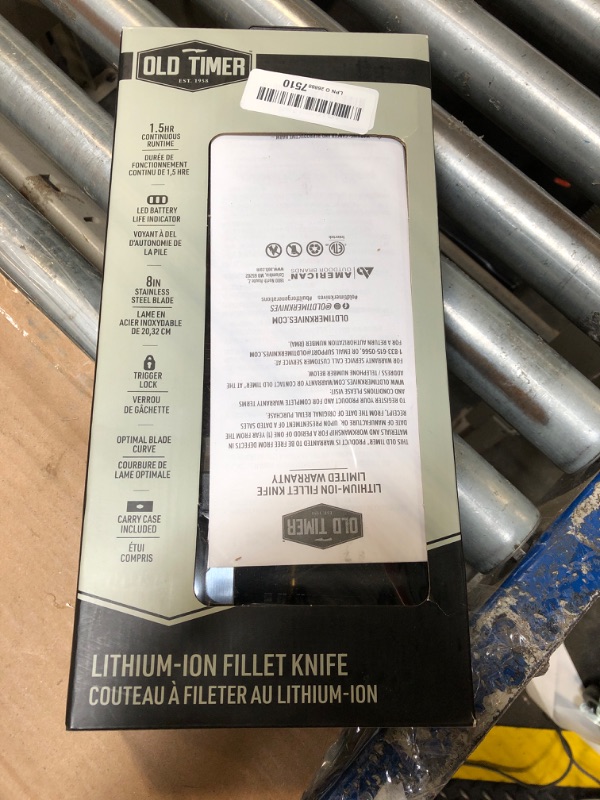 Photo 2 of Old Timer Cordless Electric Fillet Knife with 8in Fully Serrated Stainless-Steel Blade, Trigger Lock, Rechargeable Battery, and Self Draining Case for Fishing, Meat Carving, Filleting, and Outdoors