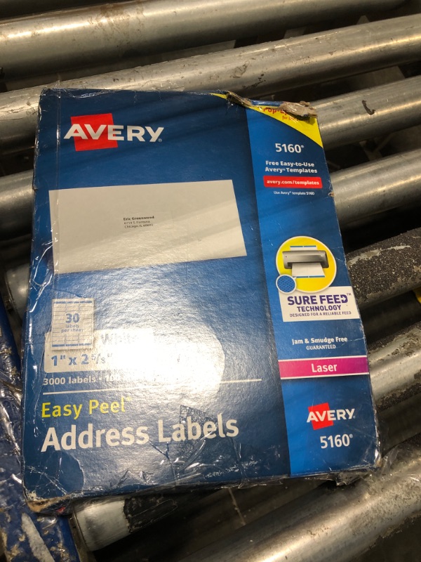 Photo 2 of Avery Easy Peel Printable Address Labels with Sure Feed, 1" x 2-5/8", White, 3,000 Blank Mailing Labels (05160)