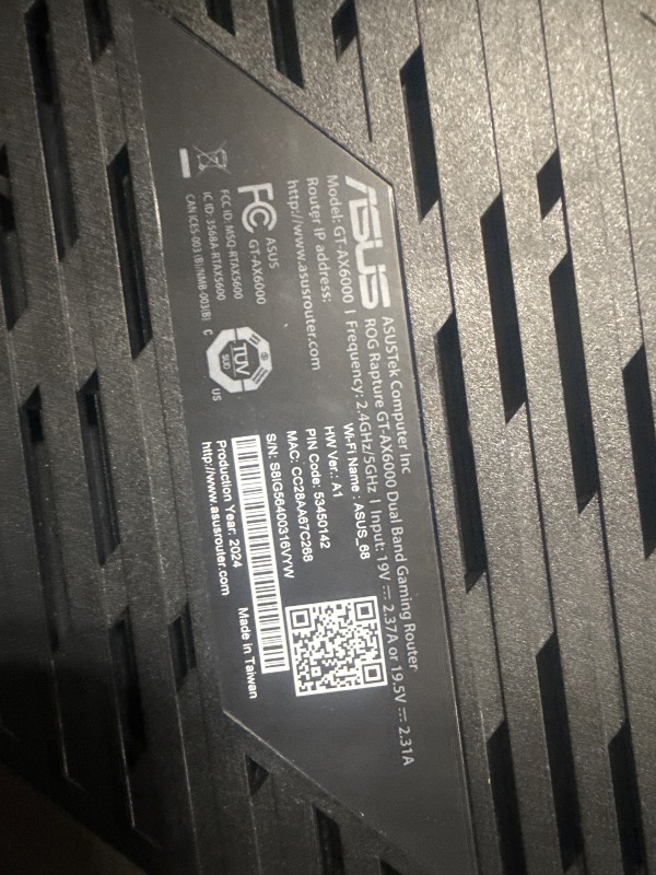 Photo 1 of ASUS ROG Rapture WiFi 6 AX Gaming Router (GT-AX6000) Dual 2.5G WAN/LAN Ports, Quad-Core 2.0Ghz CPU, WAN Aggregation, AiMesh Compatible, Lifetime Internet Security, Instant Guard, Aura RGB