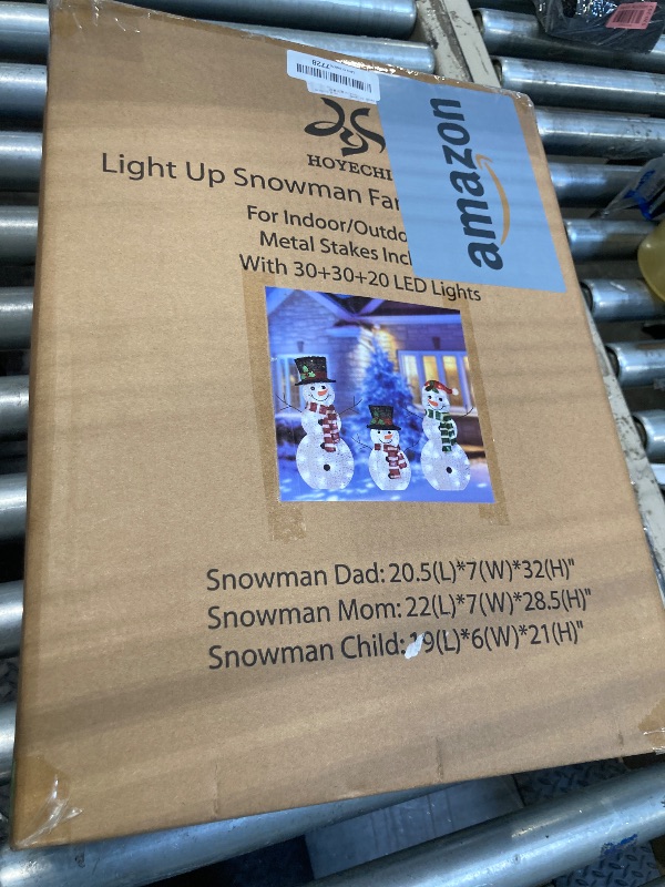 Photo 2 of 3-Piece 2D Lighted Christmas Snowman Family Set - HOYECHI Outdoor Yard Light Up Snowman Holiday Decoration with 80 LED Lights, Stakes, Zip Ties - White