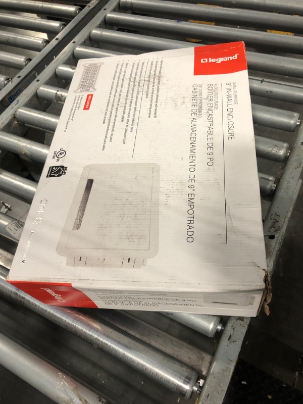 Photo 1 of Legrand - OnQ 9 In. Media Enclosure, Wall Cable Management to Organize System Devices, Home Networking Panel Dual Purpose In Wall Enclosure for Device Storage, Media Box, White, ENP0905NAV1