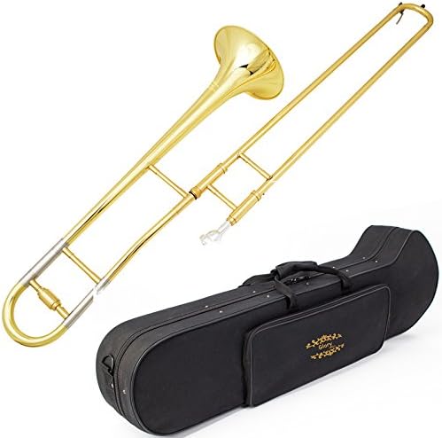 Photo 1 of  Flat Brass Trombone with Case & 12C Mouthpiece,Gold Finished,Tenor Trombone