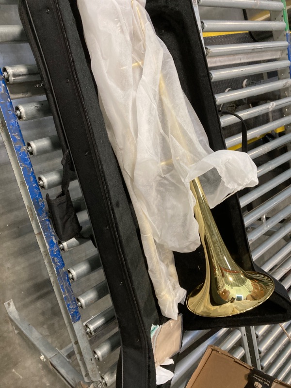 Photo 4 of  Flat Brass Trombone with Case & 12C Mouthpiece,Gold Finished,Tenor Trombone