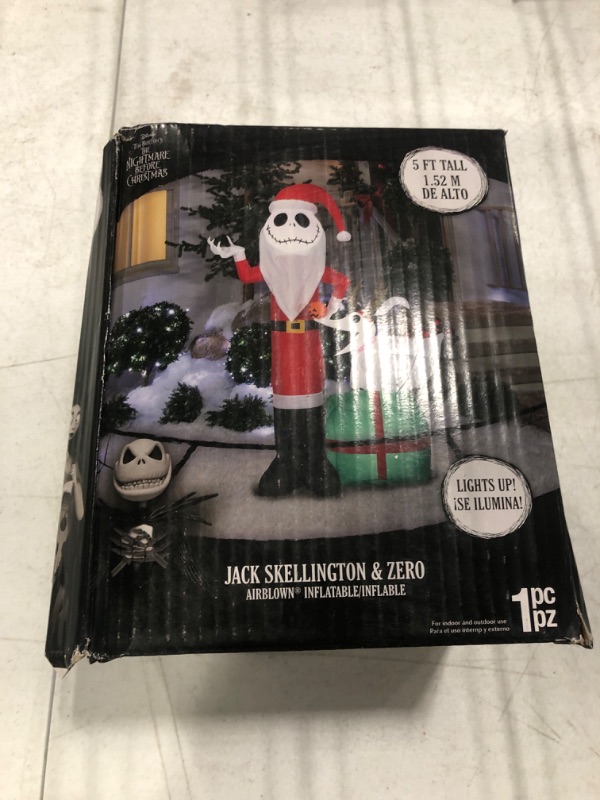 Photo 1 of 5 Foot The Nightmare Before Christmas Jack Skellington and Zero Light Up Inflatable Lawn Decoration