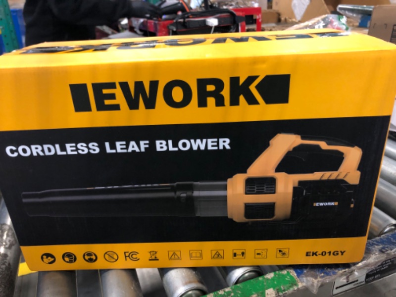 Photo 2 of **NEW** EWORK Cordless Leaf Blower 21V Electric Leaf Blower Cordless with (2) 3.0Ah Batteries and Fast Charger 400CFM Variable Speed & Turbo Mode, Battery Powered Leaf Blowers for Lawn Care and Patio