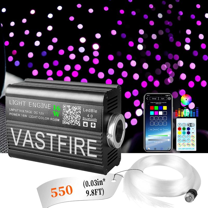 Photo 1 of Starlight Headliner Kit 500 Piece Twinkle 0.03in*9.8ft/0.75mm*3m, 16W Starlight Headliner Music/Voice Activated Star Lights for Car, VASTFIRE RGBW Starlights for Theater Game Bed Room Ceiling