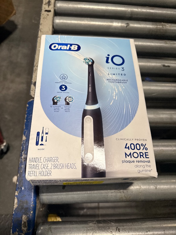 Photo 1 of Oral-B iO Deep Clean Rechargeable Electric Powered Toothbrush, Black with iO Series 3 Limited, 2 Brush Heads and Travel Case - Pressure Sensor to Protect Gums - 3 Cleaning Settings - 2 Minute Timer