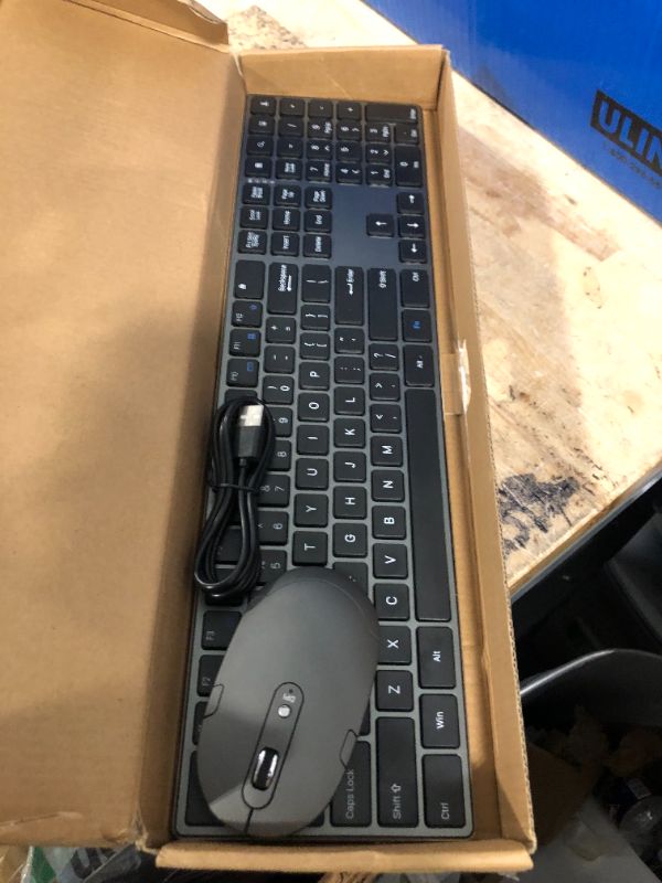 Photo 3 of Amazon Basics Wireless Keyboard and Mouse Combo - Rechargeable, Ultra Slim Design, Quiet, Full Size, Number Pad, QWERTY, Black