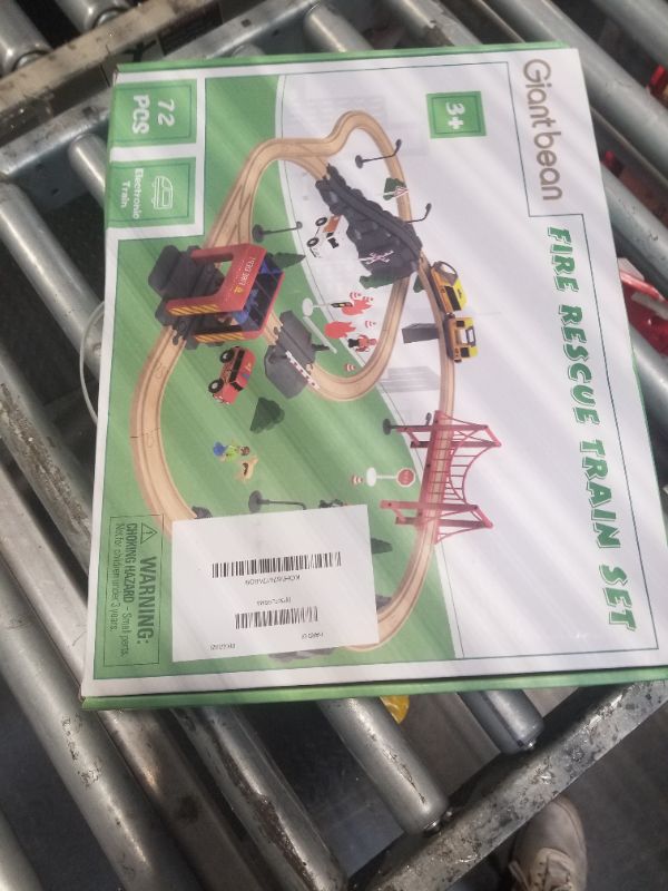 Photo 1 of Giant bean 72PCS Fire Station Wooden Train Tracks & Train Set, Gift Packed Toy Railway Kits for Kids, Toddler Boys and Girls 3,4,5 Years Old and Up, Christmas Birthday Gift Toy for Kids