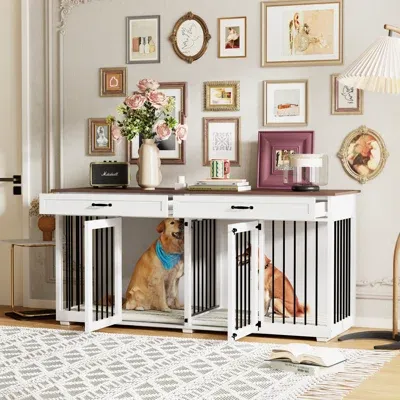 Photo 1 of ** BROWN**
Dorilal Large Dog Crate Furniture With 2 Drawers And Divider
