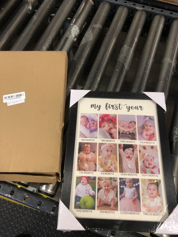 Photo 1 of comurdyo My First Year Picture Frame 12 Months Baby Keepsake Photo Frame Collage Gender Neutral Baby Wall Hanging 12 Photo Inserts First Birthday Monthly Photo Collage New Mom Gift (White1)