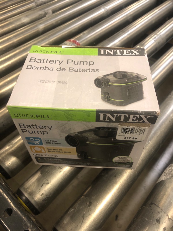 Photo 1 of INTEX 66638E QuickFill Battery Pump: Inflates and Deflates Air Mattresses, Kayaks, Boats – Includes 3 Interrconnecting Nozzles – Sleek and Compact Design – 420 L/Min Air Flow – Indoor and Outdoor Use