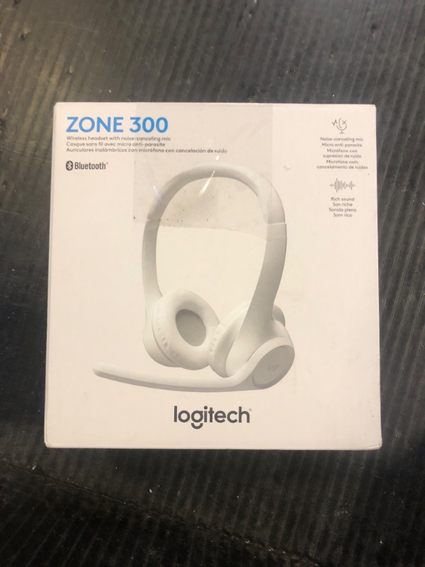 Photo 2 of Logitech Zone 300 Wireless Bluetooth Headset with Noise-Canceling Microphone, Compatible with Windows, Mac, Chrome, Linux, iOS, iPadOS, Android – Off-White