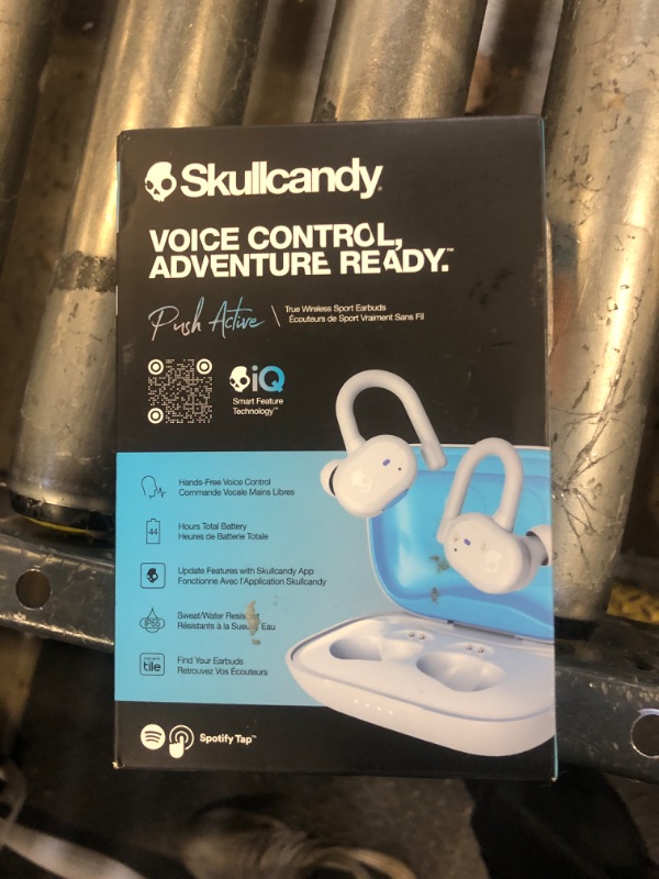 Photo 2 of Skullcandy Push Active In-Ear Wireless Earbuds, 43 Hr Battery, Skull-iQ, Alexa Enabled, Microphone, Works with iPhone Android and Bluetooth Devices - Light Grey/Blue