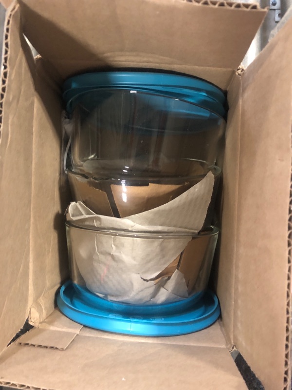 Photo 1 of Utensilux Bundle of Pyrex Glass Storage Containers with Lids, Pyrex 4 Cup With Turquoise Lids Pack of 3, With Chalkboard Labels With Chalk Pen