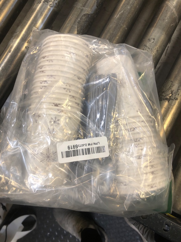 Photo 1 of Potchen 210 Pcs Christmas Snowflake Tableware Set Wonderland Party Supplies Disposable Snowflake Paper Plates Napkin Cup Plastic Knife Fork Spoon Dinnerware for Xmas Birthday party (Silver)