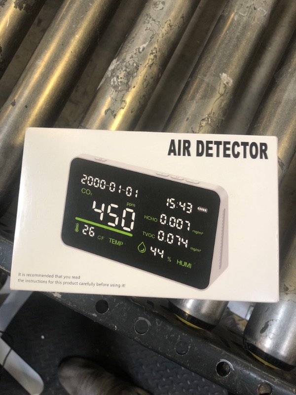 Photo 1 of 7-in-1 Air Quality Monitor, Indoor Humidity Monitor, Temperature, CO2, TVOC, HCHO, Time, Date Display Desktop Air Quality Tester, Air Quality Meters for Home Office Hotel Restaurant School