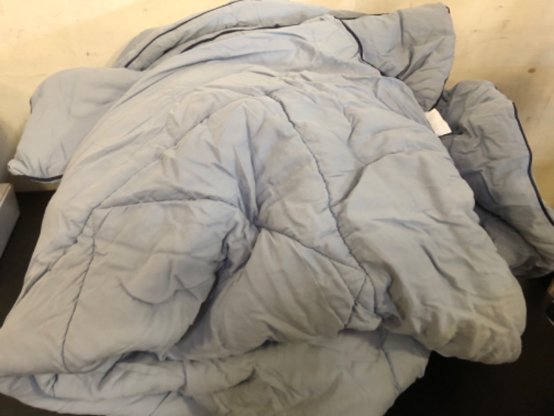 Photo 2 of 1pc Full size  LEISURELY COLLECTION All Season 100% Cotton Quilted Comforter Soft Breathable Fluffy (Grey Blue