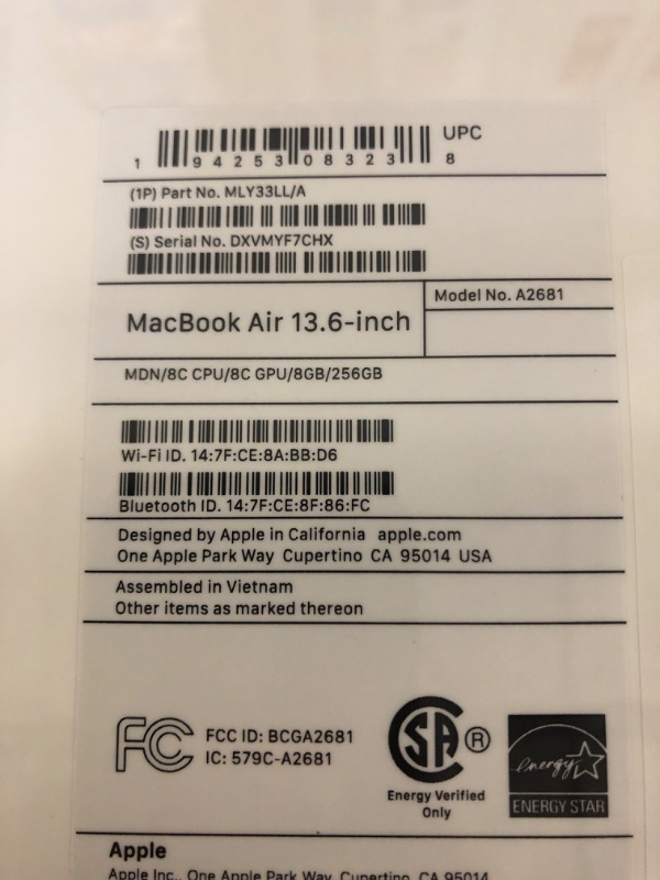 Photo 4 of Apple 2022 MacBook Air Laptop with M2 chip: Built for Apple Intelligence, 13.6-inch Liquid Retina Display, 8GB RAM, 256GB SSD Storage, Backlit Keyboard, 1080p FaceTime HD Camera; Midnight