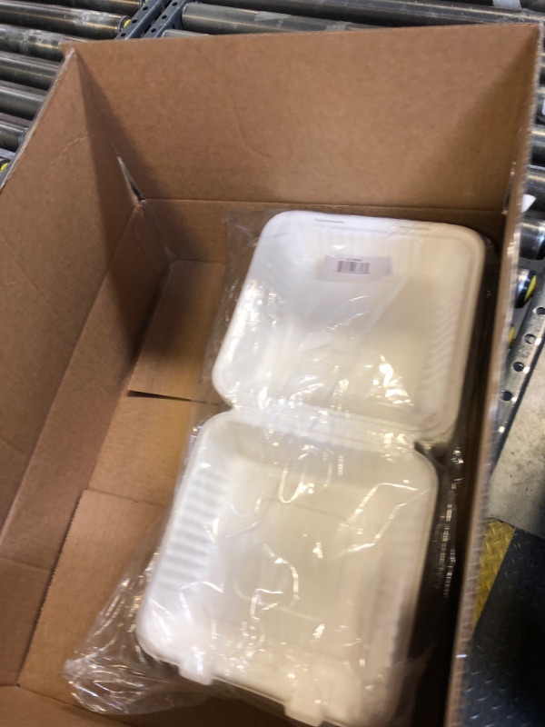 Photo 1 of Freshware Compostable Clamshell Take Out Food Containers [9x9" 50-Pack] Disposable To Go Containers, Biodegradable Sugarcane To Go Boxes - Paper Food Containers - Microwave & Freezer Safe, Stackable