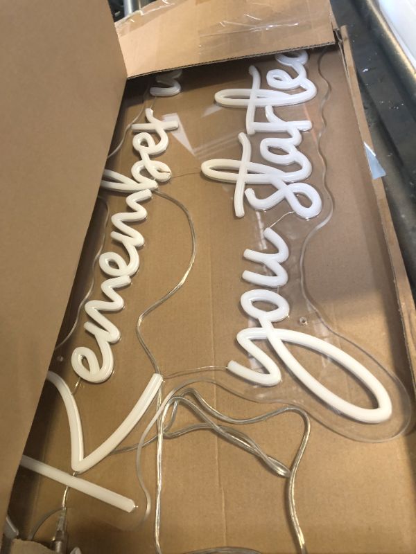 Photo 1 of Remember why you started Neon Sign, Warm White LED Neon Light for Wall Decor, Light Up Sign for Wedding, Engagement, Graduation party Man Letters LED Signs Bedroom Club Office Hotel Pub Café