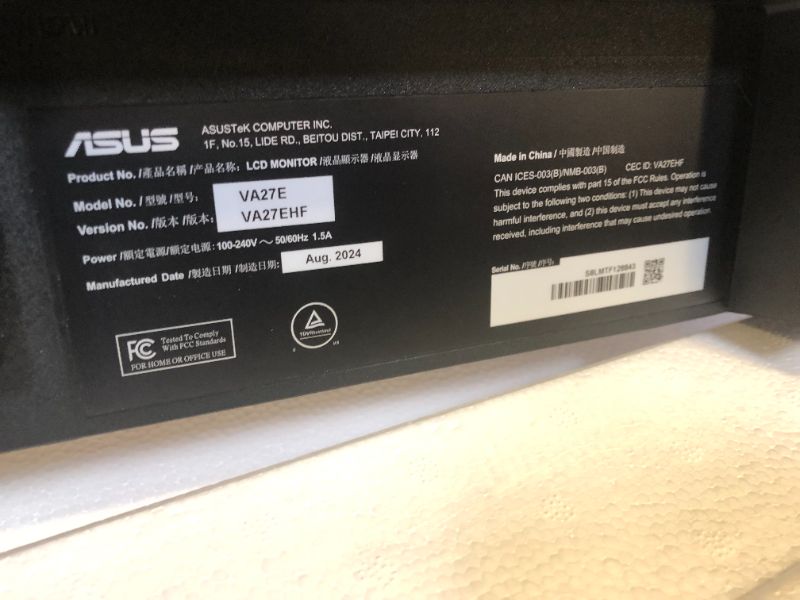 Photo 1 of ASUS 27 Inch Monitor - 1080P, IPS, Full HD, Frameless, 100Hz, 1ms, Adaptive-Sync, for Working and Gaming, Low Blue Light, Flicker Free, HDMI, VESA Mountable, Tilt - VA27EHF,Black IPS 100Hz Frameless