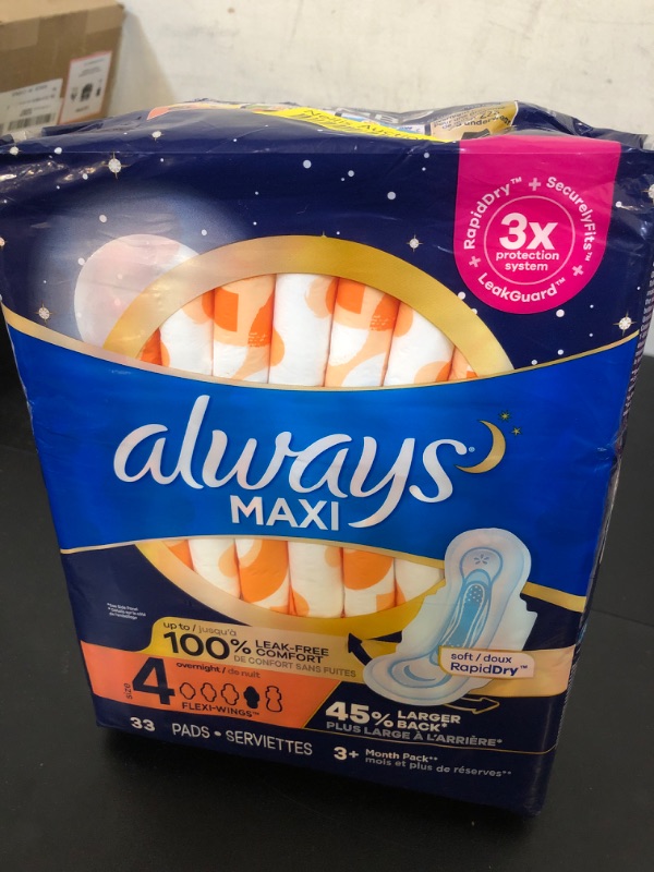 Photo 2 of Always Maxi Overnight Pads with Wings, Size 4, Overnight, Unscented, 33 CT