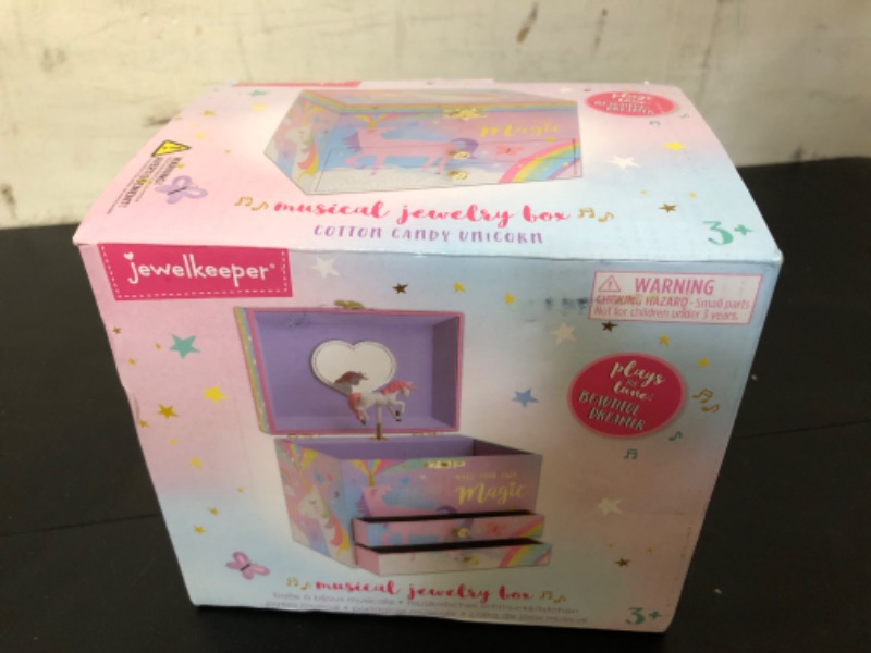 Photo 2 of Jewelkeeper Jewelry Box for Girls with 2 Drawers, Cotton Candy Unicorn Musical Jewelry Boxes, Beautiful Dreamer Tune and Spinning Unicorn Doll