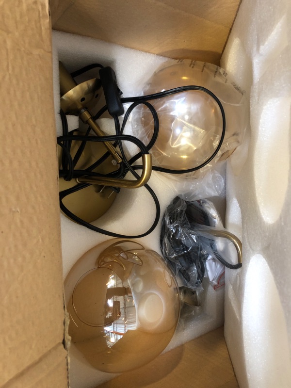 Photo 2 of KUZZULL Wall Sconces Set of Two Plug in Wall Sconces with Globe Amber Glass Shade Wall Lamp with Cord Wall Sconce Plug in Brushed Brass Gold Plug in Wall Sconces Set of 2 Plug in Wall Light Sconce