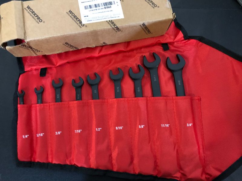 Photo 2 of WORKPRO 9-Piece Anti-Slip Ratcheting Wrench Set, SAE 1/4"-3/4", 72-Tooth, Cr-V, Black Ratchet Combination Wrenches with Roll Up Pouch