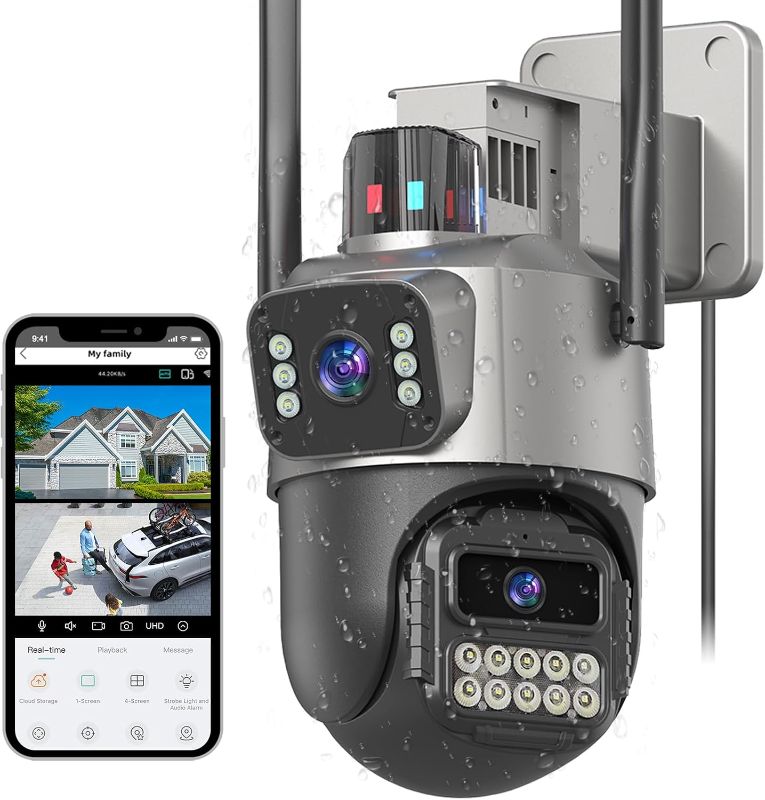 6MP Security Camera Outdoor, Dual Lens Outside Cameras for Home