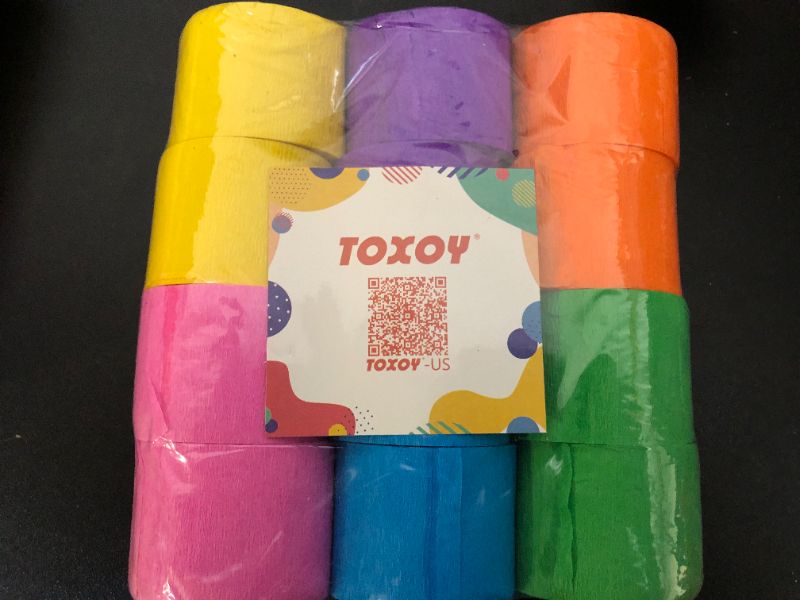 Photo 2 of TOXOY 12 Rolls Crepe Paper Streamers, Colorful Crepe Paper Party Decorations for Paper Crafts Birthday Party 1.8 Inch x 82 Ft/Roll