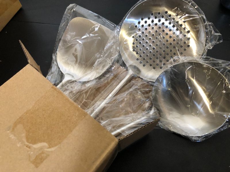 Photo 1 of HANSGO Wok Spatula and Ladle, 17 Inch Cooking Utensils with Wooden Handle, Wok Utensils Include Spatula, Ladle and Skimmer Slotted Spoon